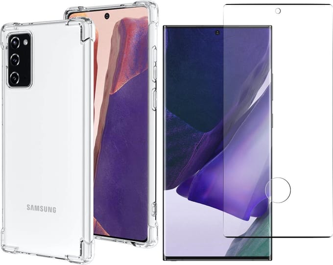 Hoesje geschikt voor Samsung Galaxy Note 20 - Screen Protector GlassGuard - Back Cover Case ShockGuard Transparant & Screenprotector