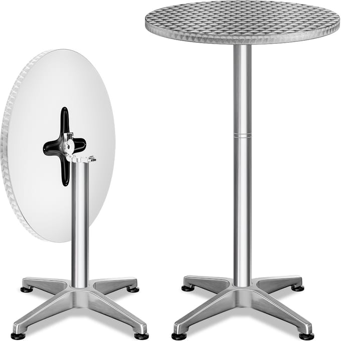 Statafel set van 2 Zilver aluminium Ø60cm inklapbaar, in hoogte verstelbaar