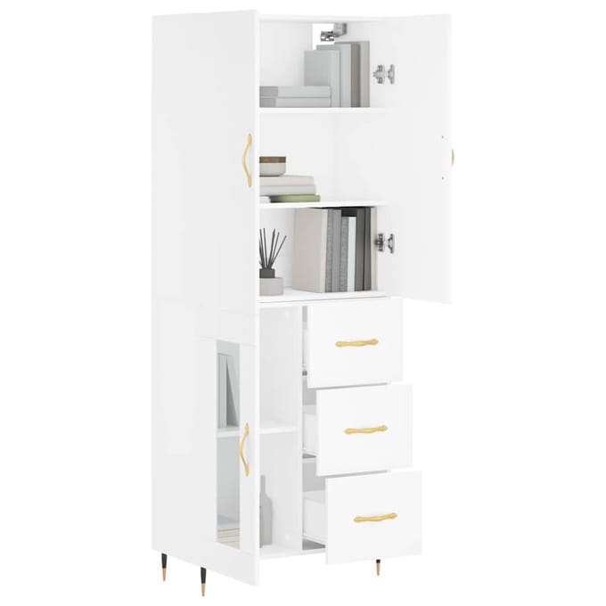 vidaXL - Hoge - kast - 69,5x34x180 - cm - bewerkt - hout - wit