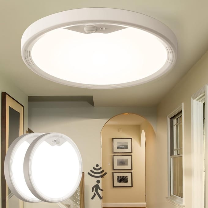 Set van 2 LED Plafondlampen met Bewegingssensor - Dimbare Kleurtemperatuur - Ideaal voor Hal, Trap en Garage