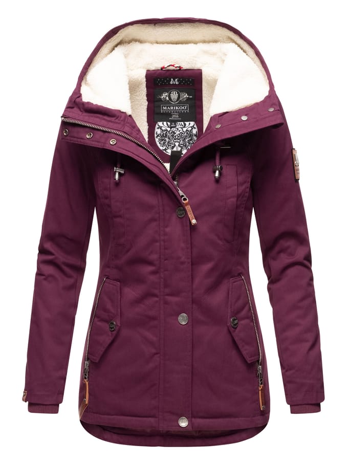 Marikoo dames winterjas met teddyfleece voering & capuchon