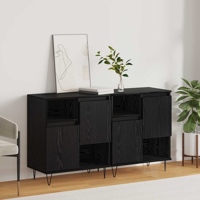vidaXL - Dressoir - 2 - st - Zwart - Eiken - 60 - x - 35 - x - 70 - cm