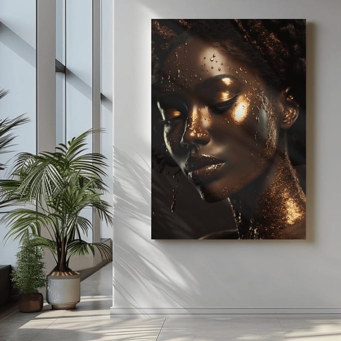 Canvas Schilderij - Vrouw Portret - Met Goud - 90x60x2 cm