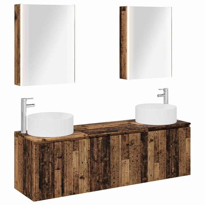 vidaXL - Badkamerkast - set - 5 - st - Oud - hout - Bewerkt - hout