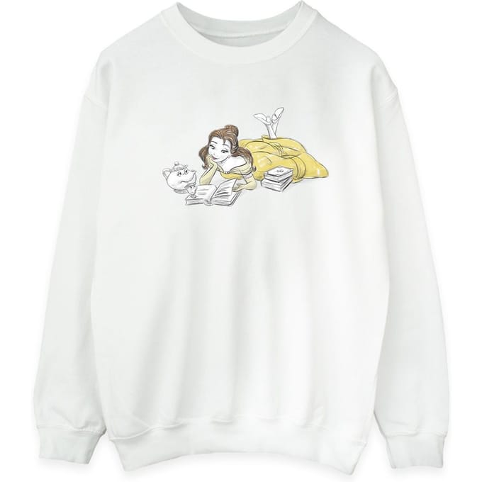 Disney Heren Beauty And The Beast Belle Reading Sweatshirt (Wit)