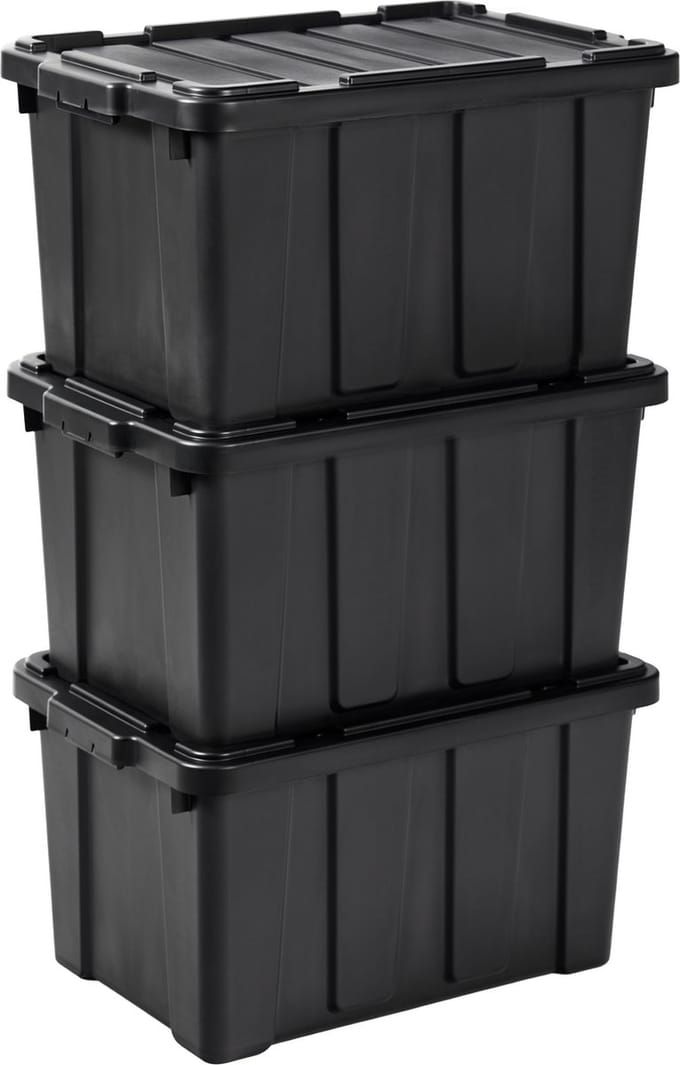 IRIS Powerbox Robuust Opbergbox - 50L - 100% Recycled Kunststof - Zwart - Set van 3