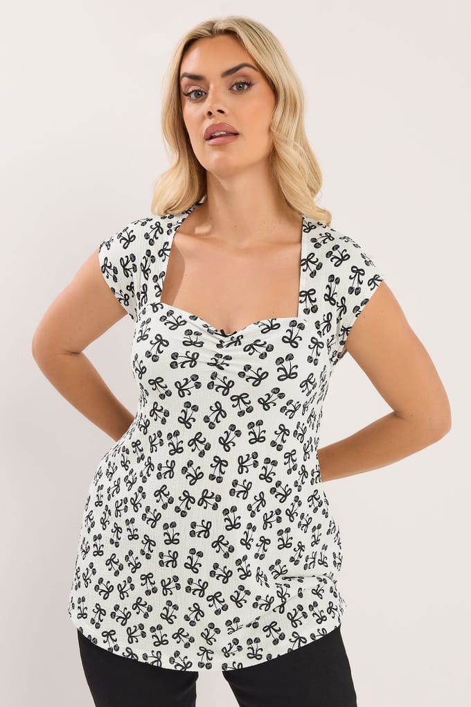 Yours Witte Top Met Textuur En Kersenprint Size 42