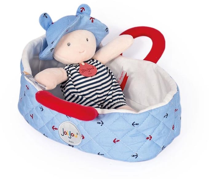 Jolijou - Babypop met wiegje - Mathis - Blauw - 20 cm - 0m+