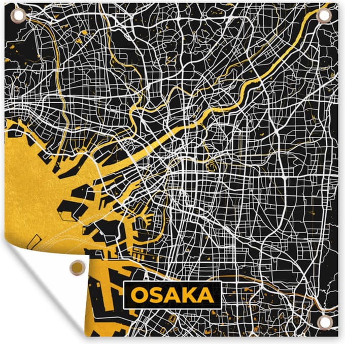 Tuindoek Goud - Osaka - Stadskaart - Plattegrond - Kaart - 100x100 cm