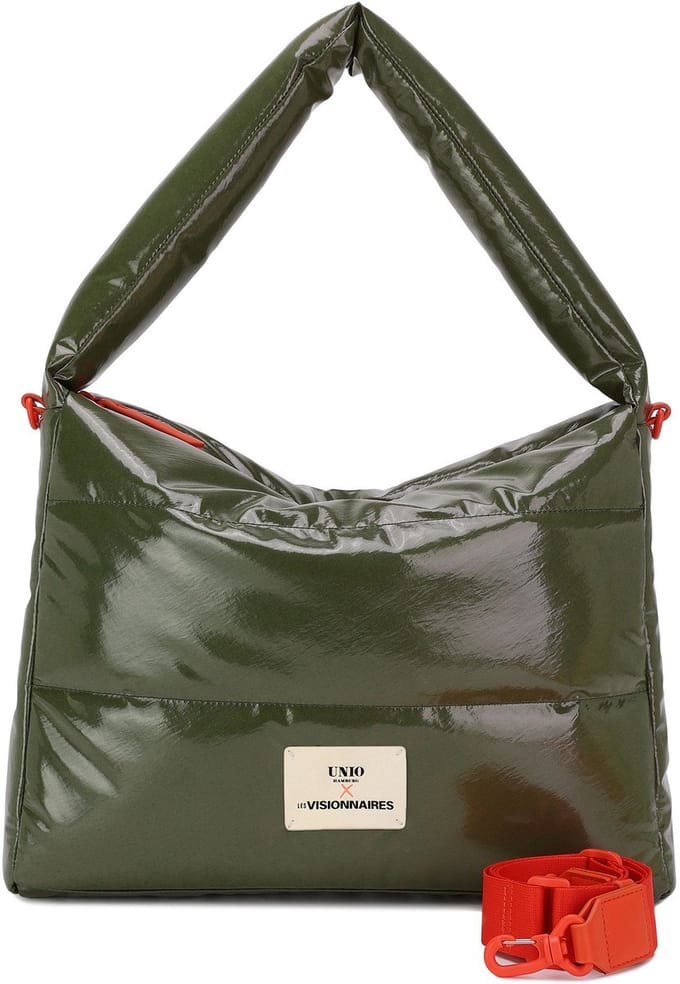 Unio Hamburg x Les Visionnaires schoudertas Lacquer Unio Hobo Khaki donkergroen