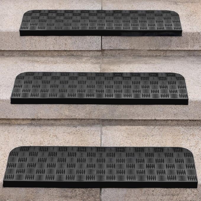 Set van 3 Antislip Trapmatten voor Binnen en Buiten - Rubber Matten 65 x 25 cm