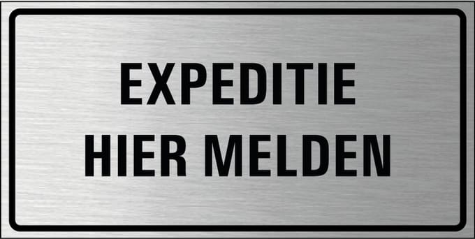 Expeditie hier melden bord, geborsteld aluminium 400 x 200 mm