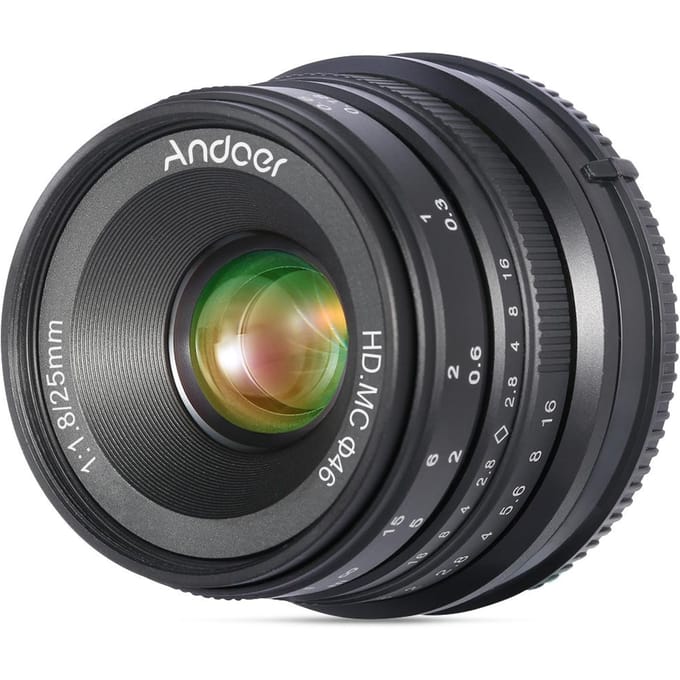 Andoer 25mm F1.8 APS-C handmatige focus cameralens groot diafragma groothoek vervanging voor Sony zwart