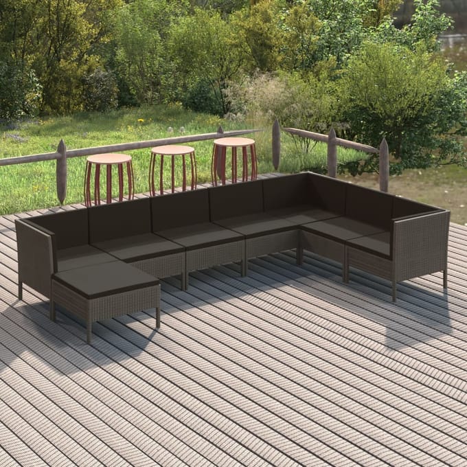 vidaXL - 8-delige - Loungeset - met - kussens - poly - rattan - grijs