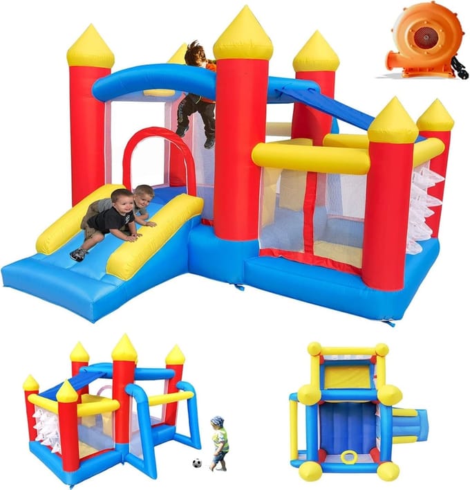 Springkasteel met blazer voor kinderen van 3 tot 8 jaar, binnen 312 x 272 x 200 cm
