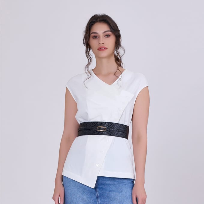 Geplooide asymmetrische top met dubbele borst