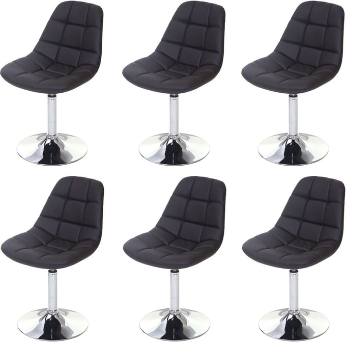 Set van 6 eetkamerstoelen MCW-A60, draaistoel, chroom ~ kunstleer bruin