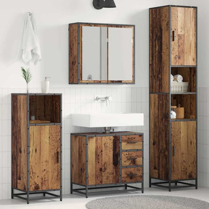 vidaXL - Badkamermeubel - Set - 3 - st - Oud - Hout - Bewerkt - hout