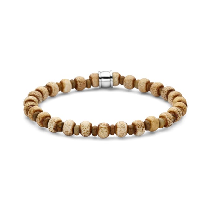 Frank 1967 - 7FB-0776 - keramiek kralenarmband heren - wit, bruin - 6 mm - 19 cm