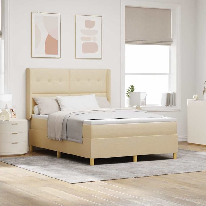 vidaXL - Boxspring - bed - met - LED-stripverlichting - Crème - 160 - x - 200 - cm - Stof