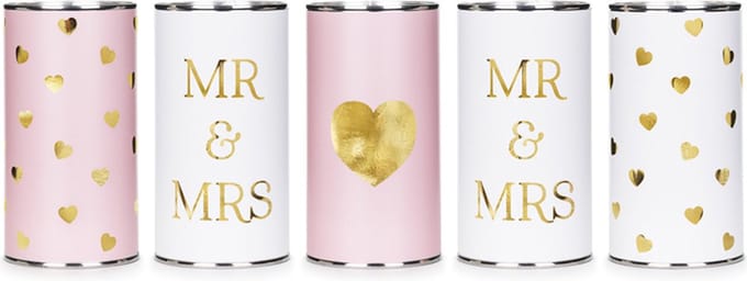 PartyDeco - Blikjes mr & mrs - 5 stuks