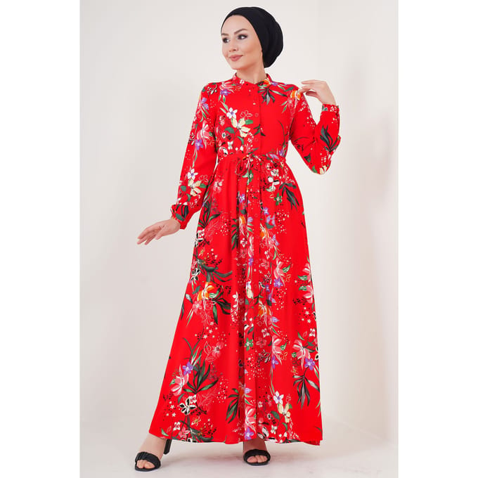 Maxi-jurk met patroon en knoopsluiting