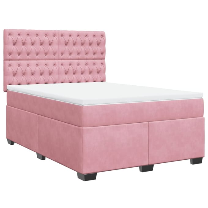 vidaXL - Boxspring - met - matras - fluweel - roze - 140x200 - cm