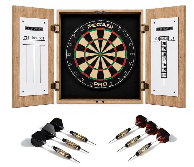 Pegasi dartbord cabinet set Oak