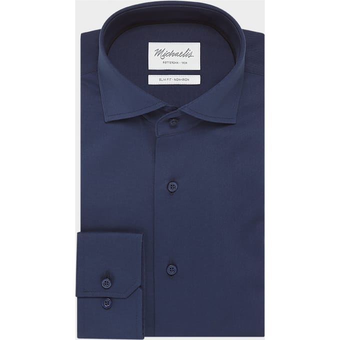 Michaelis slim fit overhemd - Oxford - navy blauw - Strijkvrij - Boordmaat: 39