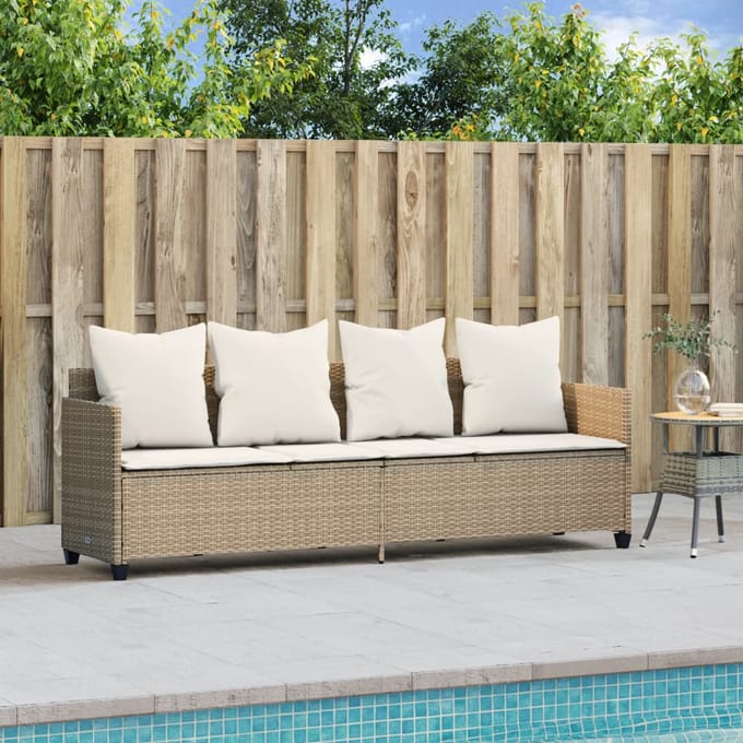 vidaXL - Ligbed - met - kussens poly - rattan - beige