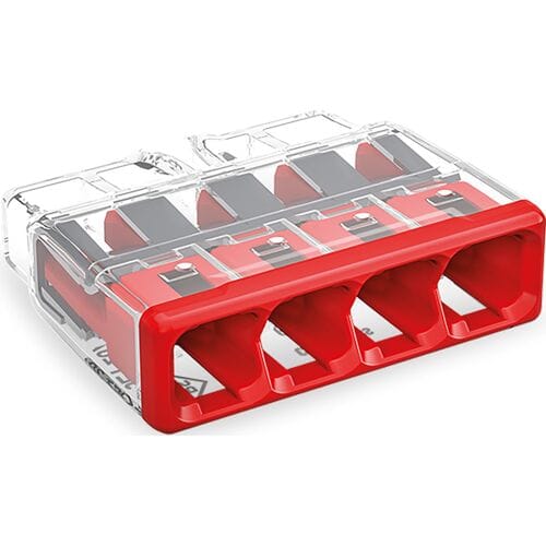 WAGO 2273-204 2273 Lasklem Flexibel: - Massief: 0.5-2.5 mm² Aantal polen: 4 20 stuk(s) Transparant, Rood