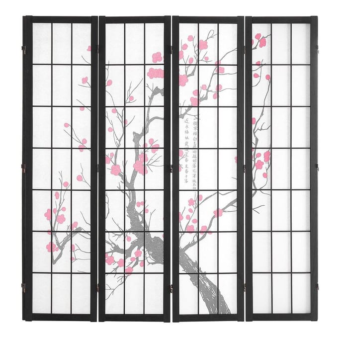 Paravent Paravent Japonais 4 Panneaux pour Séparation de Pièce