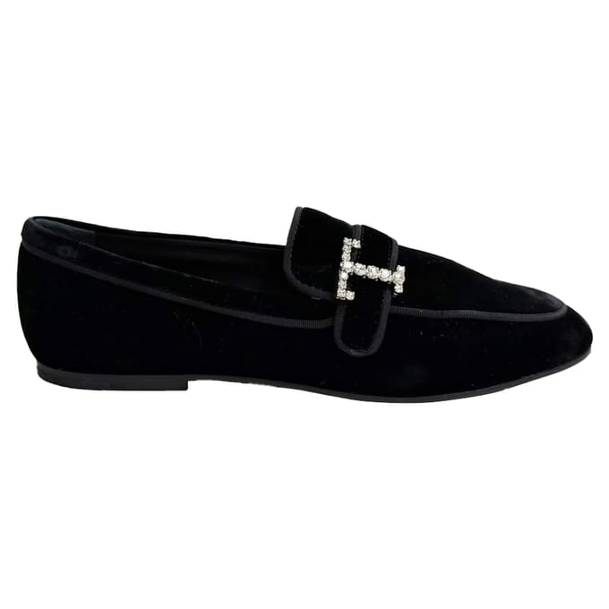 Tod's loafers met kristallen versiering in zwart fluweel