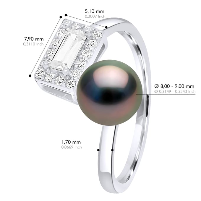 Verstelbare ring Cubic Zirconia - Echte Teelt Tahiti Parels Rond 8-9 mm