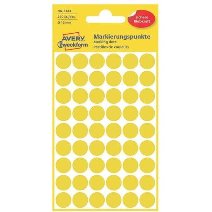Etiket avery zweckform 3144 rond 12mm geel 270 Etiketten