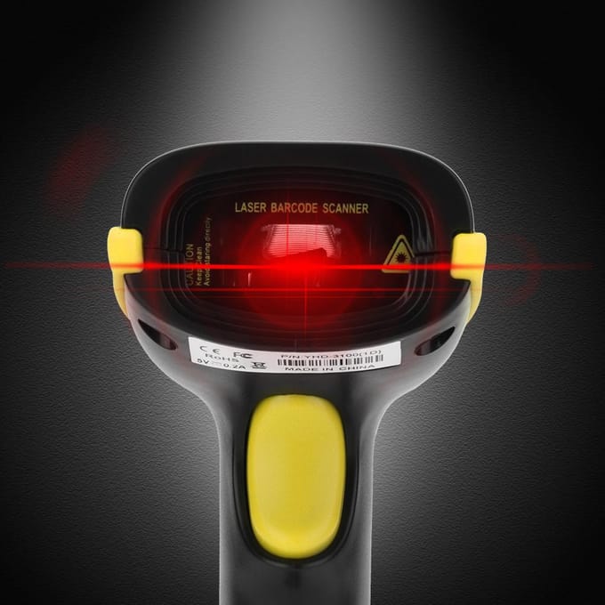 Scanner Lecteur de Code-barres Laser Sans Fil 2,4 GHz Portatif pour iOS Android Windows Jaune jaune