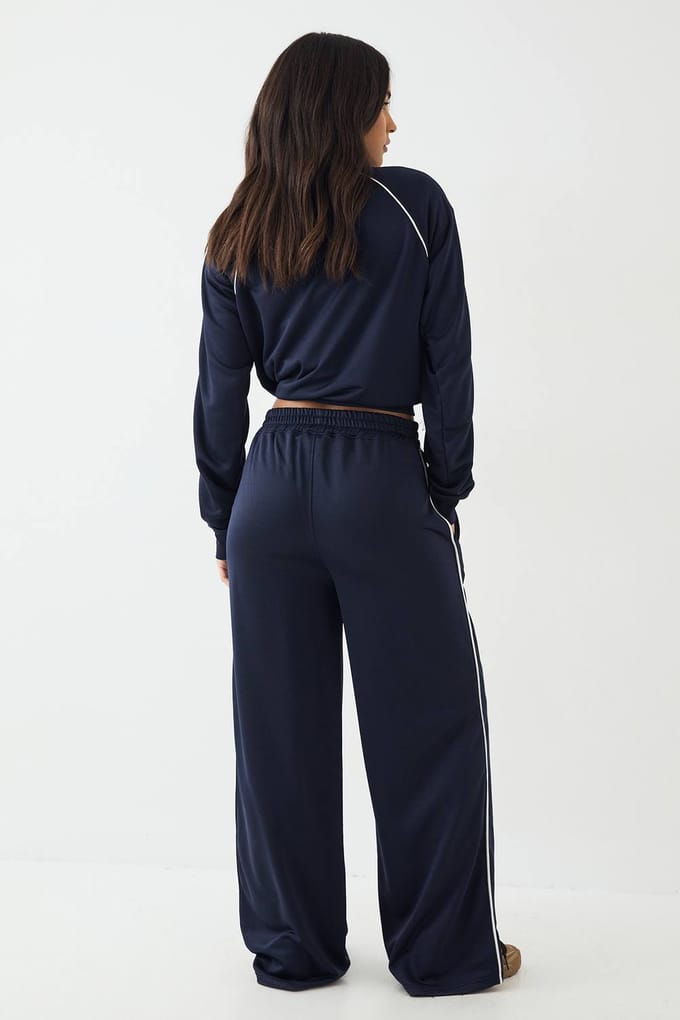 Dames DSGN Studio Tricot Paspeldetail Rechte Pijp Joggingbroek | Navy | Maat: XL