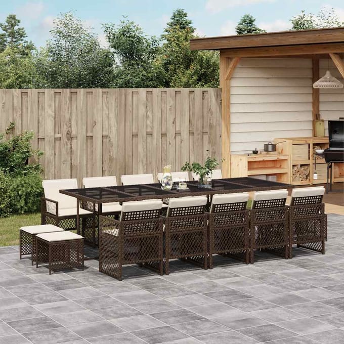 vidaXL - 15-delige - Tuinset - met - kussens - poly - rattan - bruin