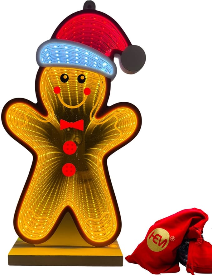 HEM LED Gingerbread Man 28x16 cm - 3D Spiegeleffect - USB-voeding - Dubbelzijdig - Inclusief Opbergzak - Infinity Gingerbreadman