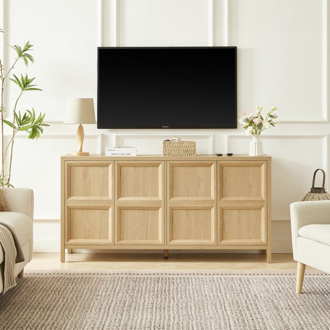 REDOM - Sideboard - Tip-On Opening En Soft-Close Scharnieren - Scandinavisch - MDF - Eikenkleur - 160 x 40 x 80 cm