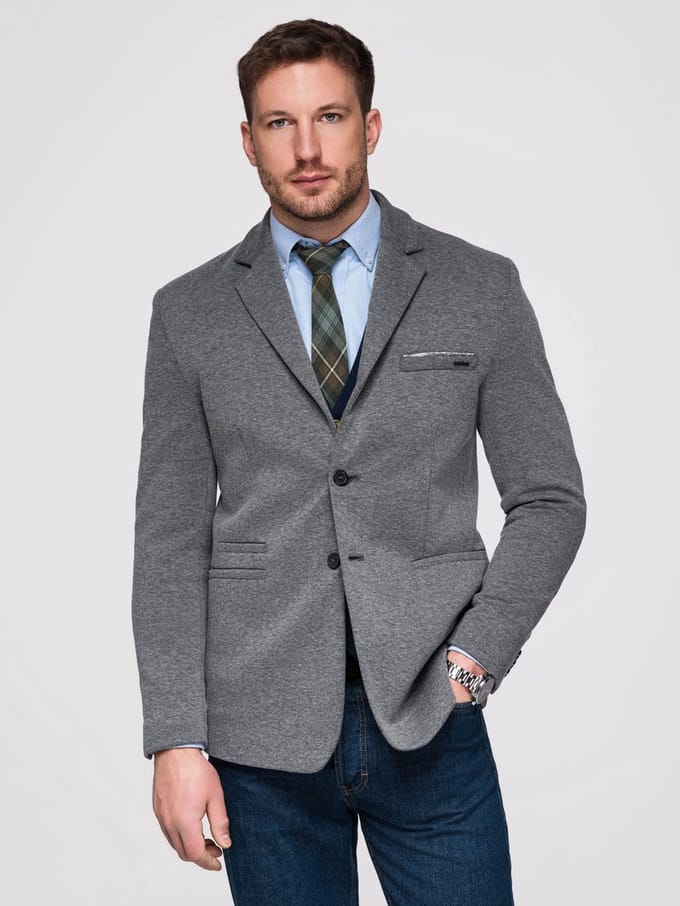 OMBRE Blazer - Slim Fit - Lange Mouw - Knopen Donkergrijs M