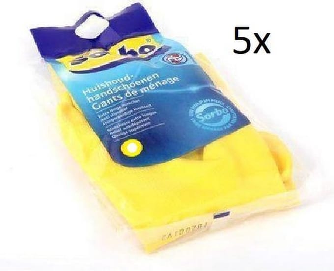 Sorbo Huishoudhandschoen - Maat L - Geel - Multipak 5 stuks