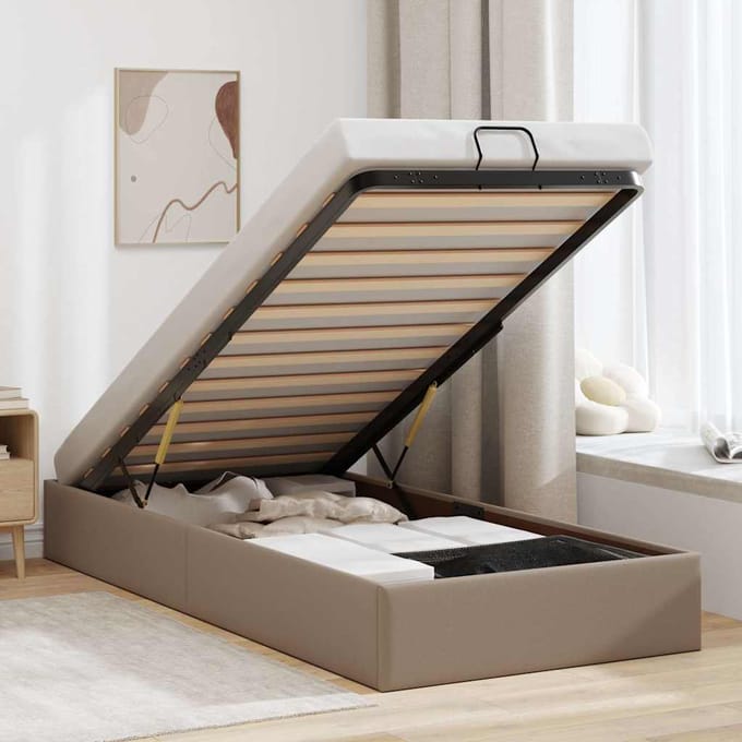 vidaXL - Bedframe - zonder - matras - 100x200 - cm - kunstleer - cappuccinokleurig