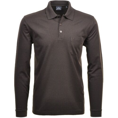 Ragman Softknit Polo Longsleeve Uni Breast Pocket Mocca / male