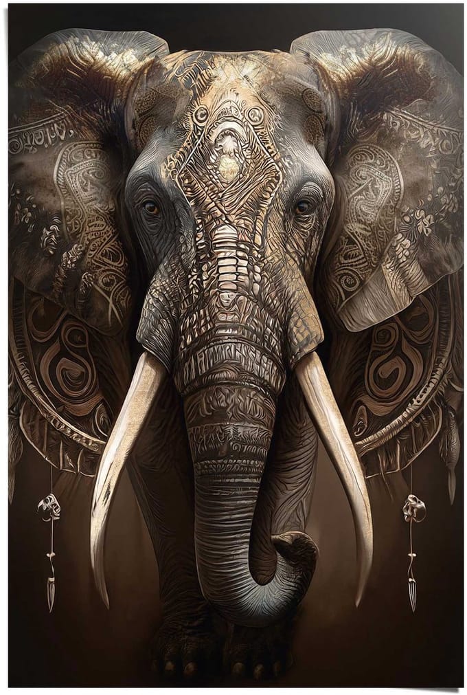 Poster Decorated Elephant - 91,5 x 61 - Papier - REINDERS