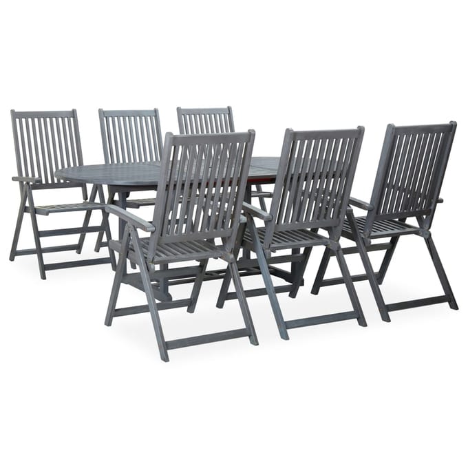 vidaXL - 7-delige - Tuinset - massief - acaciahout - grijs