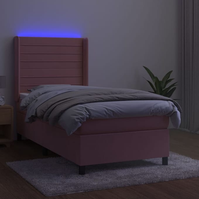 vidaXL - Boxspring - met - matras - en - LED - fluweel - roze - 80x200 - cm