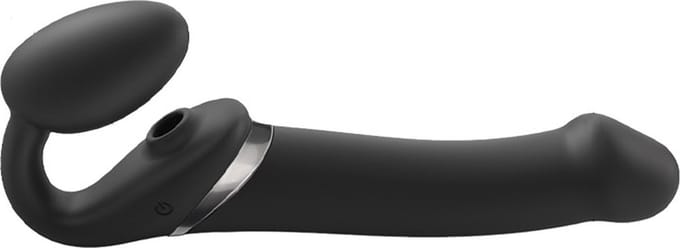 Strap-On-Me - Strapless Strap-on Vibrator Met Luchtdruk Stimulatie - Zwart - Maat L