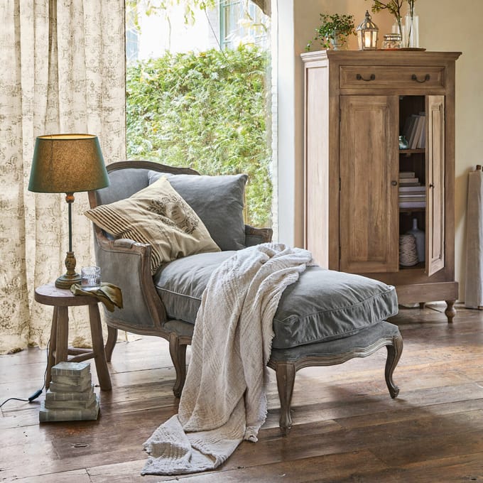 LOBERON Chaise longue Muel grijs/bruin