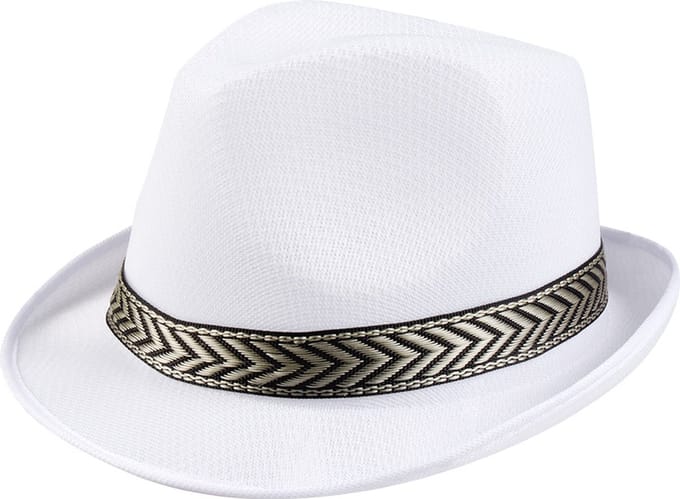 Boland Verkleed hoedje Funky gleufhoed met band - wit - volwassenen - Carnaval/pimp/gangster/fun